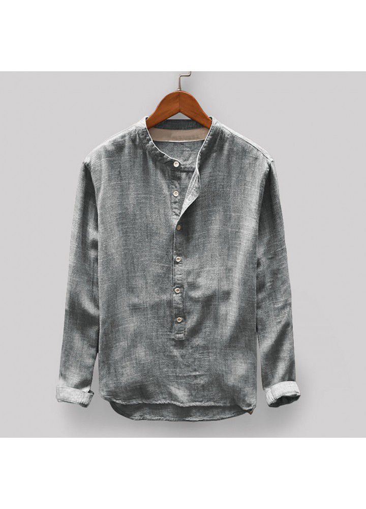Spot 2019 new men's casual stand collar long sleeve cotton shirt C102 top in Europe and America