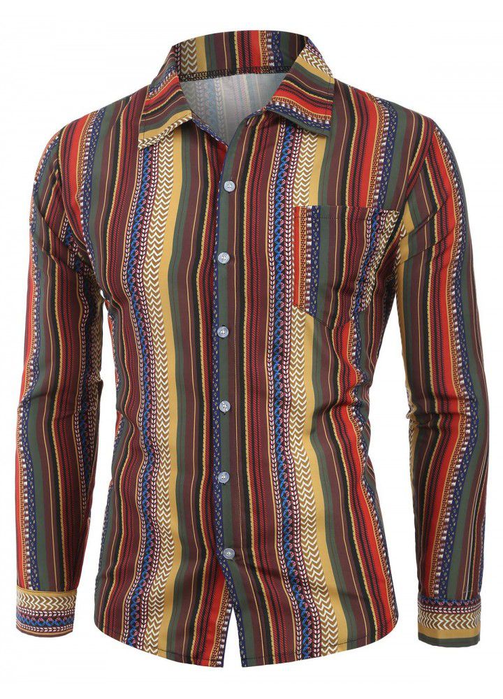 European Code 2019 summer European and American men's long sleeve shirt leisure digital printing T-shirt cardigan Long Sleeve Shirt