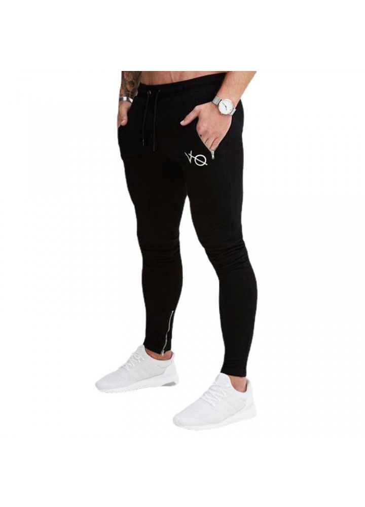 Cross border muscle brothers fitness Leggings sports casual modal pants men's slim zipper Leggings