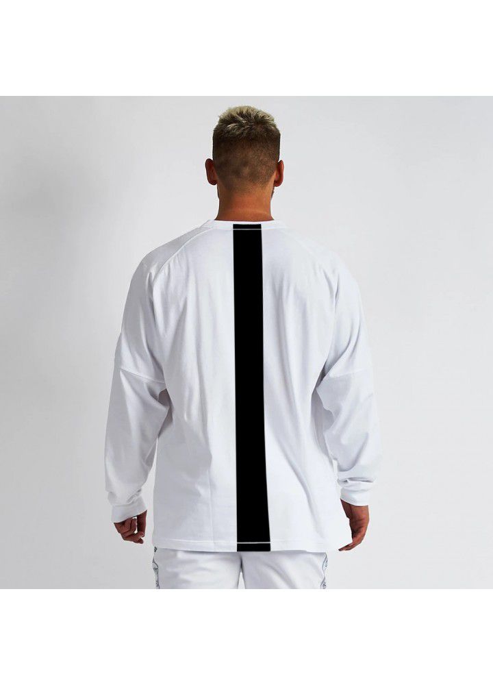 New muscle brothers sports men's long sleeve T-shirt loose size round step fitness top