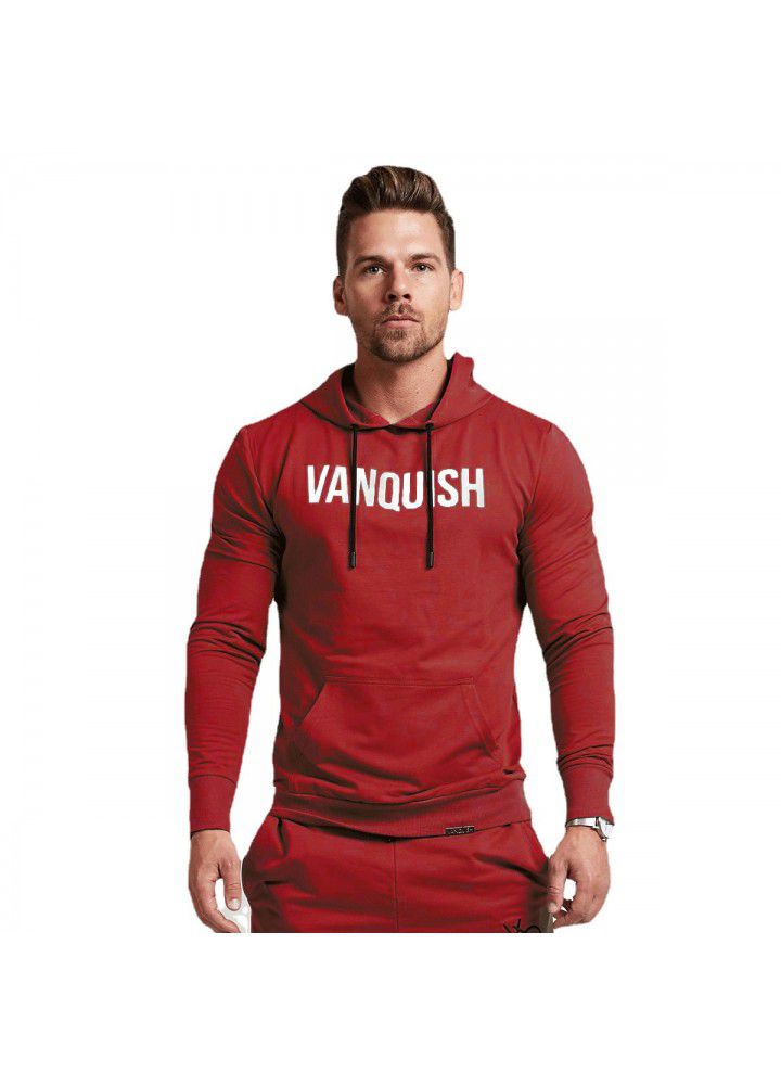 Cross border for muscle brothers fitness men's sports autumn and winter hooded Pullover Sweater leisure printing loose long sleeve JB