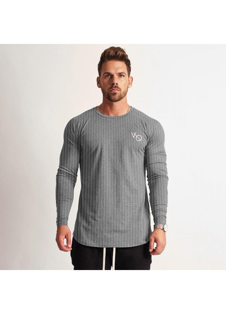 VQ muscle fitness autumn and winter new running elastic sports long sleeve men's trend solid color Top Men's long sleeve T-shirt