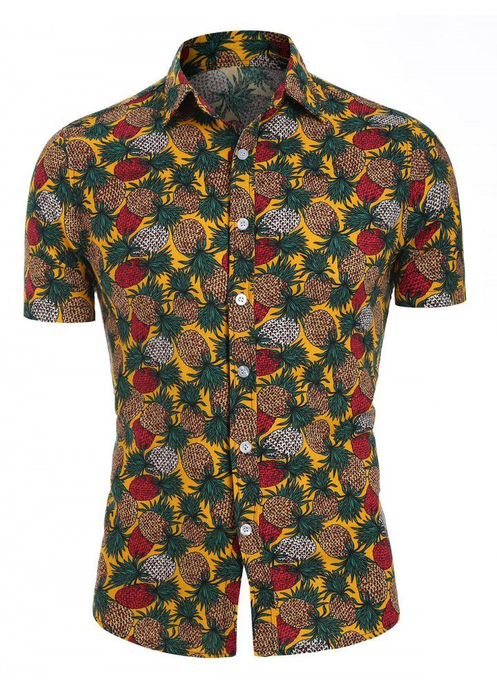 2020 cross border eBay express Amazon summer new men's Casual Short Sleeve pineapple printed shirt