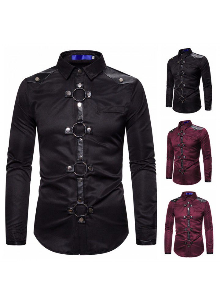 Men's shirt 2019 winter new foreign trade men's Gothic rivet casual Long Sleeve Shirt Men's performance dress