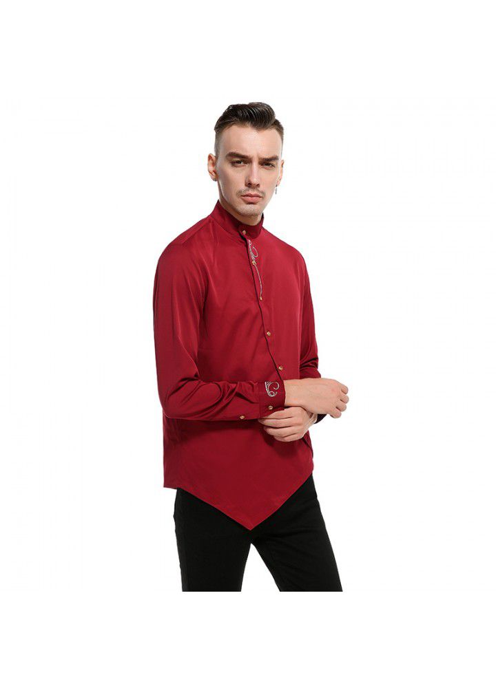 Cross border men's long sleeve shirt men's European and American pure jacquard diagonal button placket men's slim shirt multi color