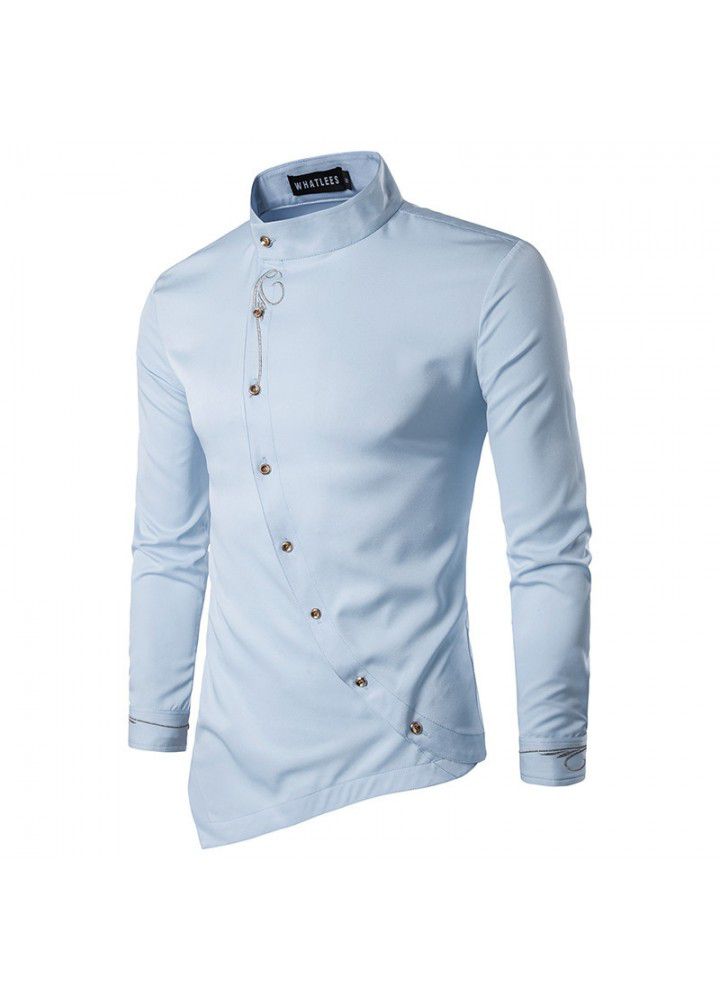 Cross border men's long sleeve shirt men's European and American pure jacquard diagonal button placket men's slim shirt multi color