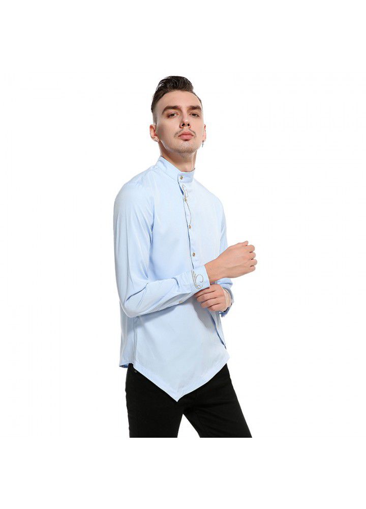 Cross border men's long sleeve shirt men's European and American pure jacquard diagonal button placket men's slim shirt multi color