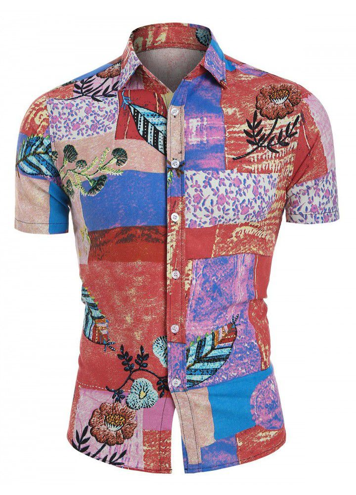 2020 hot cross border eBay express Amazon summer new men's Casual Short Sleeve printed shirt