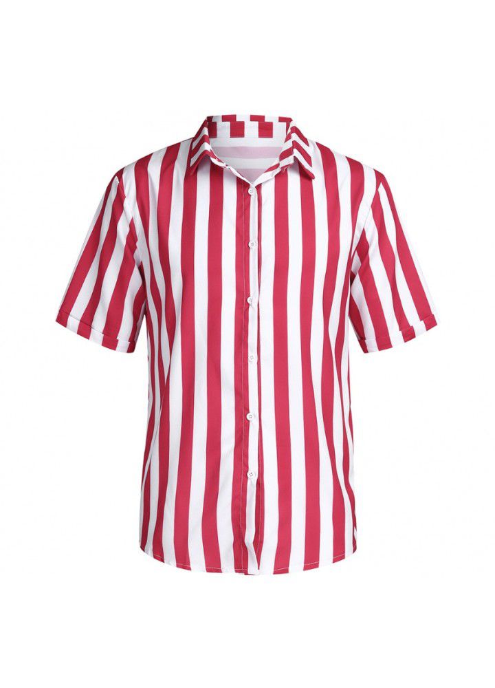 Europe and America 2019 new foreign trade express Amazon eBay stripe casual men's Shirt Short Sleeve Shirt