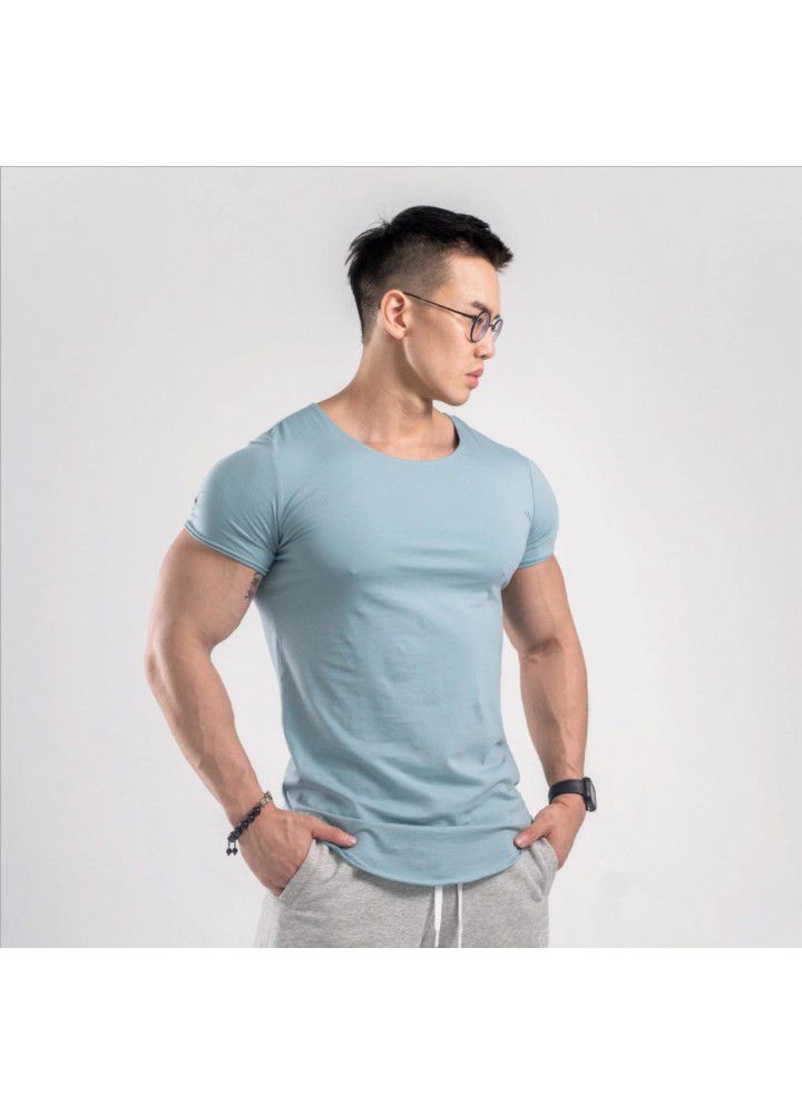 Sports T-shirt short sleeve men's loose fitting European and American T-shirt arc hem fitness trend running fast dry Breathable top