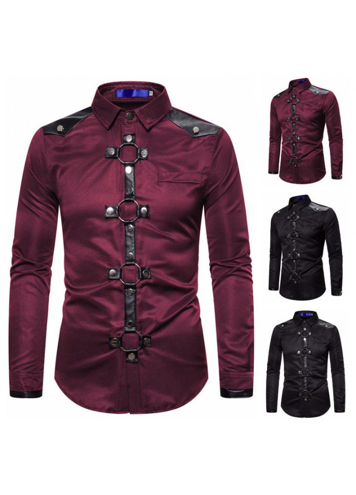 Men's shirt 2019 winter new foreign trade men's Gothic rivet casual Long Sleeve Shirt Men's performance dress