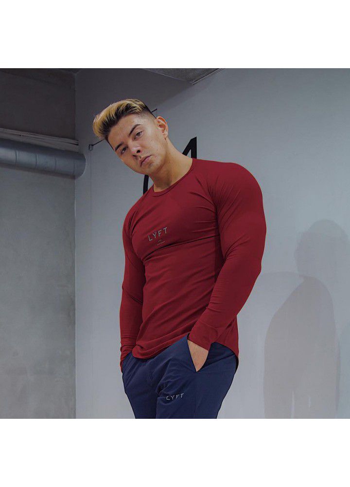 2021 new muscle brothers sports men's long sleeve T-shirt loose large round step fitness top
