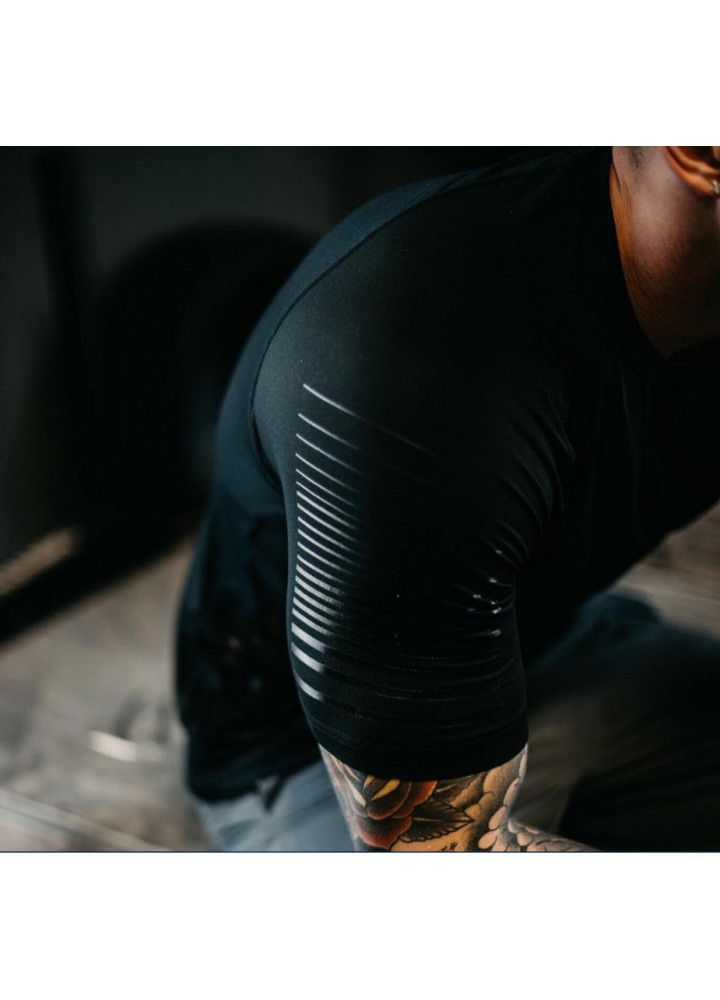 Muscle fitness brothers summer new men's T-shirt tight sweat fast dry sports running round neck short sleeve men's T-shirt