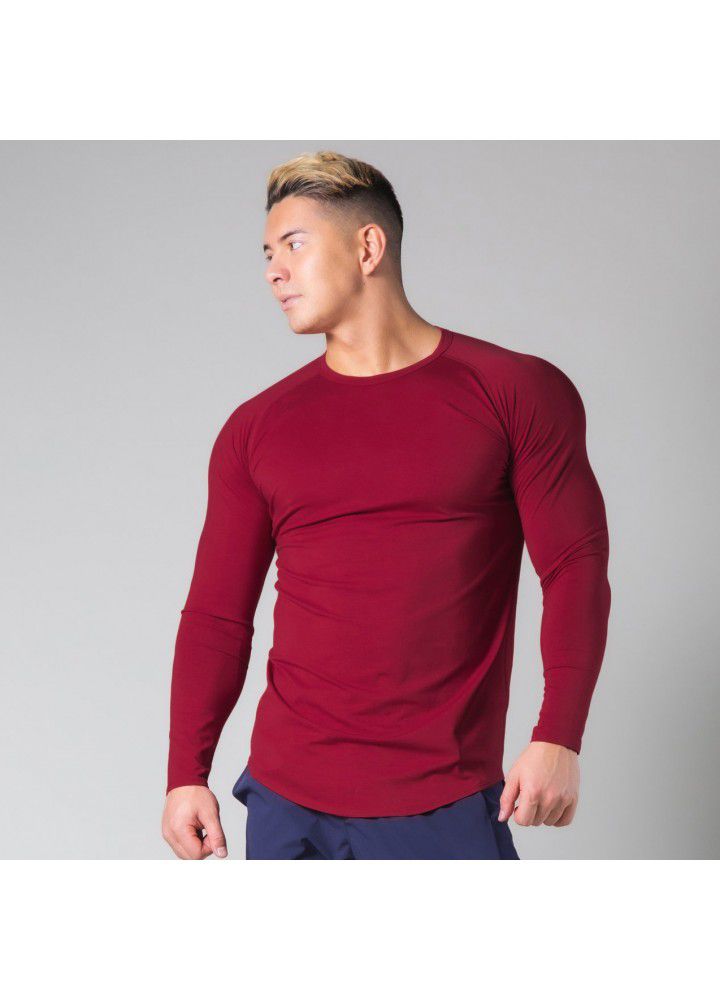 2021 new muscle brothers sports men's long sleeve T-shirt loose large round step fitness top