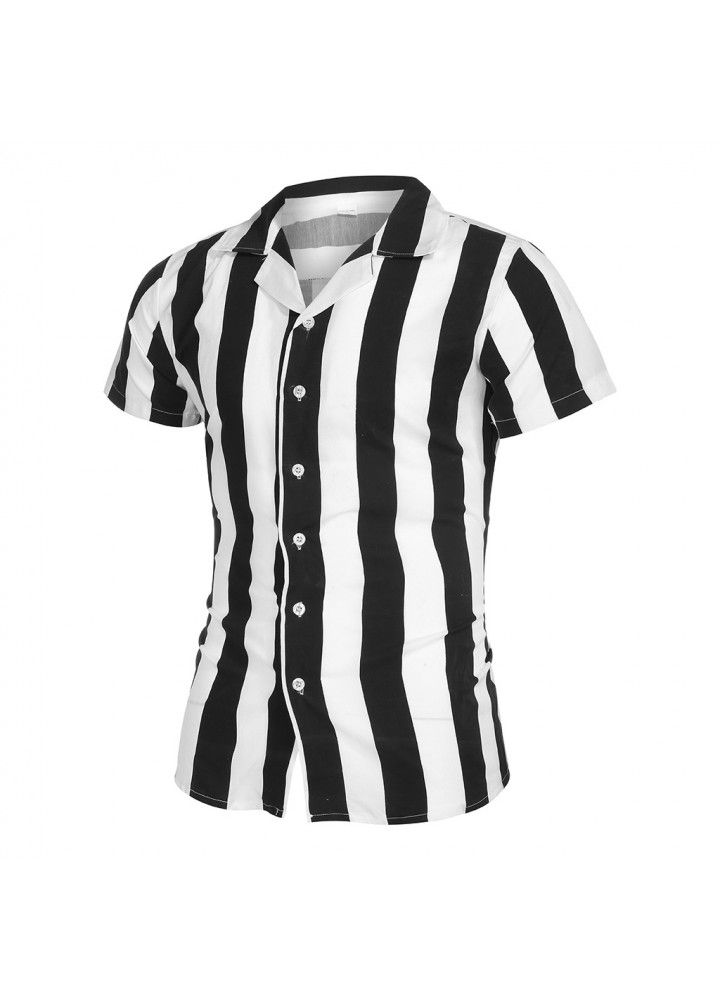 Hot men's shirt in summer 2019 men's short sleeve mercerized cotton stripe color matching Slim Fit Shirt Men's Short Sleeve Shirt