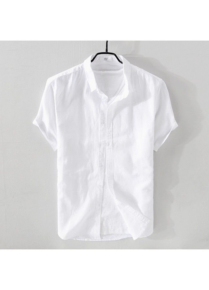 Spot 2021 new men's casual stand collar short sleeve cotton shirt popular in Europe and America