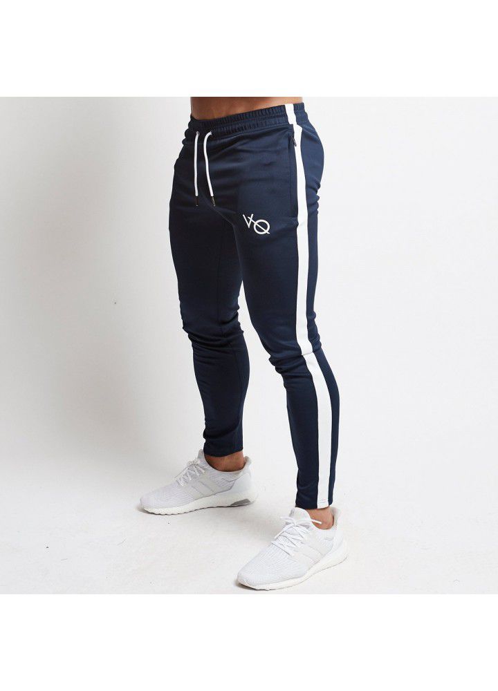 New spring and autumn muscle fitness men's side zipper pocket tights brothers sports running fitness leisure pants