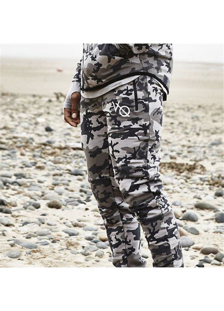 Cross border muscle fitness brothers autumn and winter men's outdoor sports leg casual pants camouflage elastic slim pants