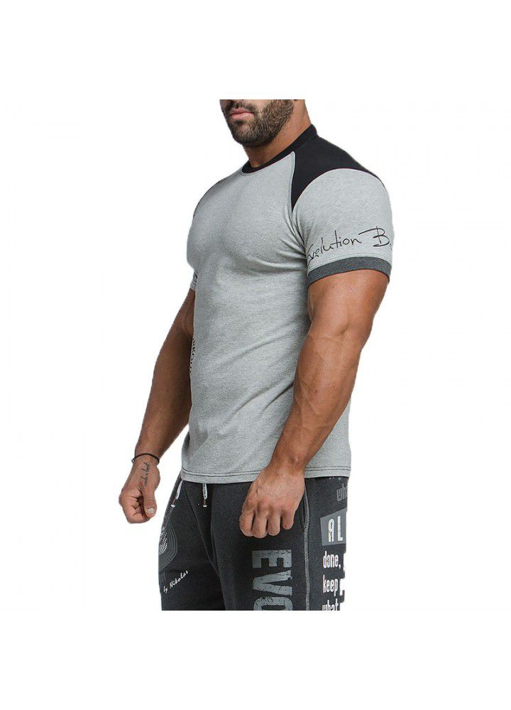 Fitness 2021 summer men's cotton T-shirt printed round short sleeve sports T-shirt fashion