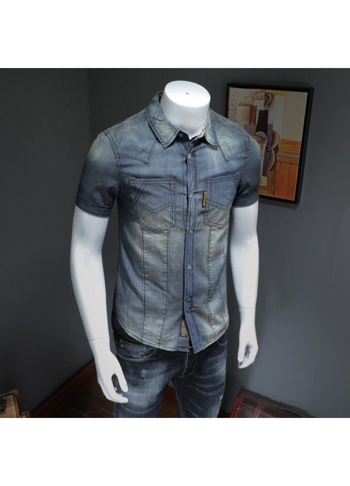 American summer men's thin short sleeve trend retro denim top dx0127-p95