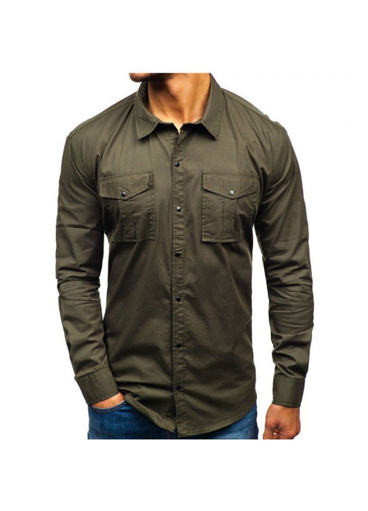 Autumn and winter 2019 new foreign trade shirt tooling shirt men's Multi Pocket tooling long sleeve pure cotton shirt