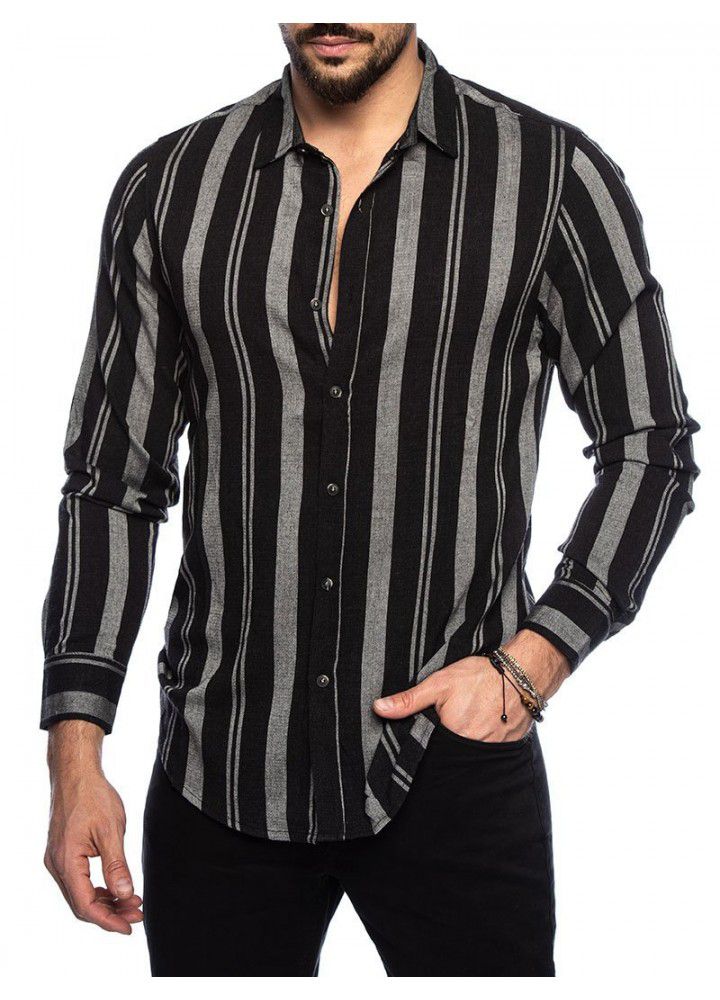 2020 spring and summer new men's striped shirt slim multi color Lapel men's long sleeve shirt
