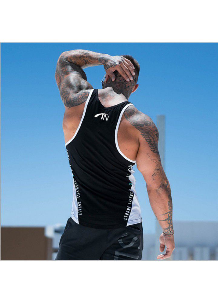Muscle aesthetics summer sleeveless vest men's breathable slim fit sports fitness tight bottomed I-shaped quick drying T-shirt