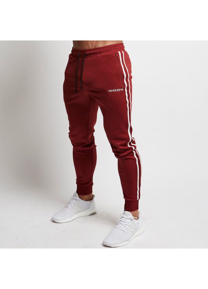 New muscle brothers fitness VQ lacing printing outdoor sports fashion running slim pants spring and summer men