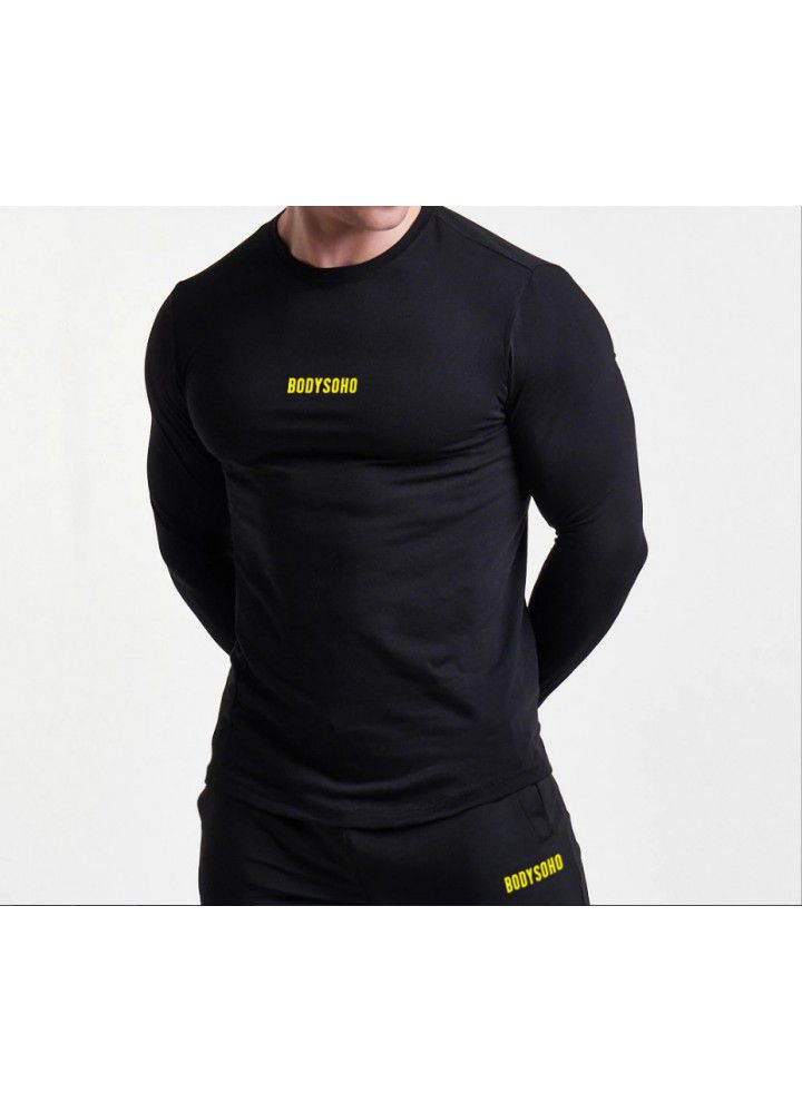 Cross border new European and American brothers quick drying long sleeve t-shirt men's tight training sports fitness suit men's customization