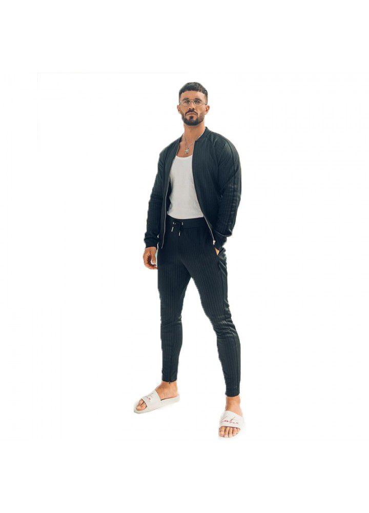 New muscle brothers fitness autumn and winter men's sports stripe cardigan cotton sweater elastic fitness running zipper shirt