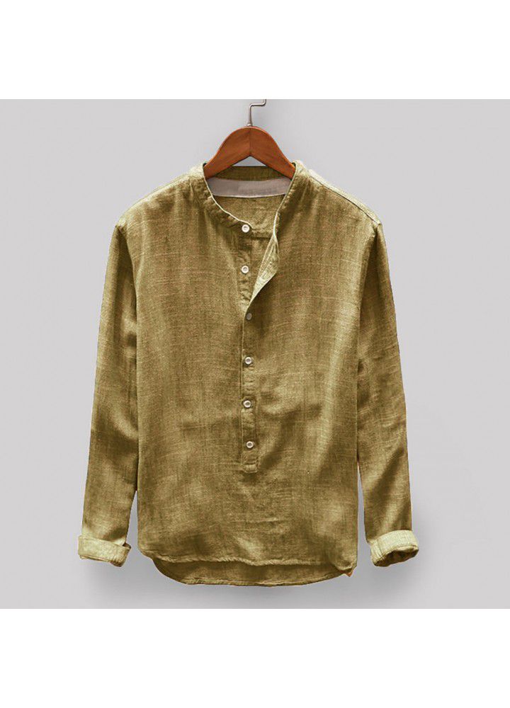 Spot 2019 new men's casual stand collar long sleeve cotton shirt C102 top in Europe and America