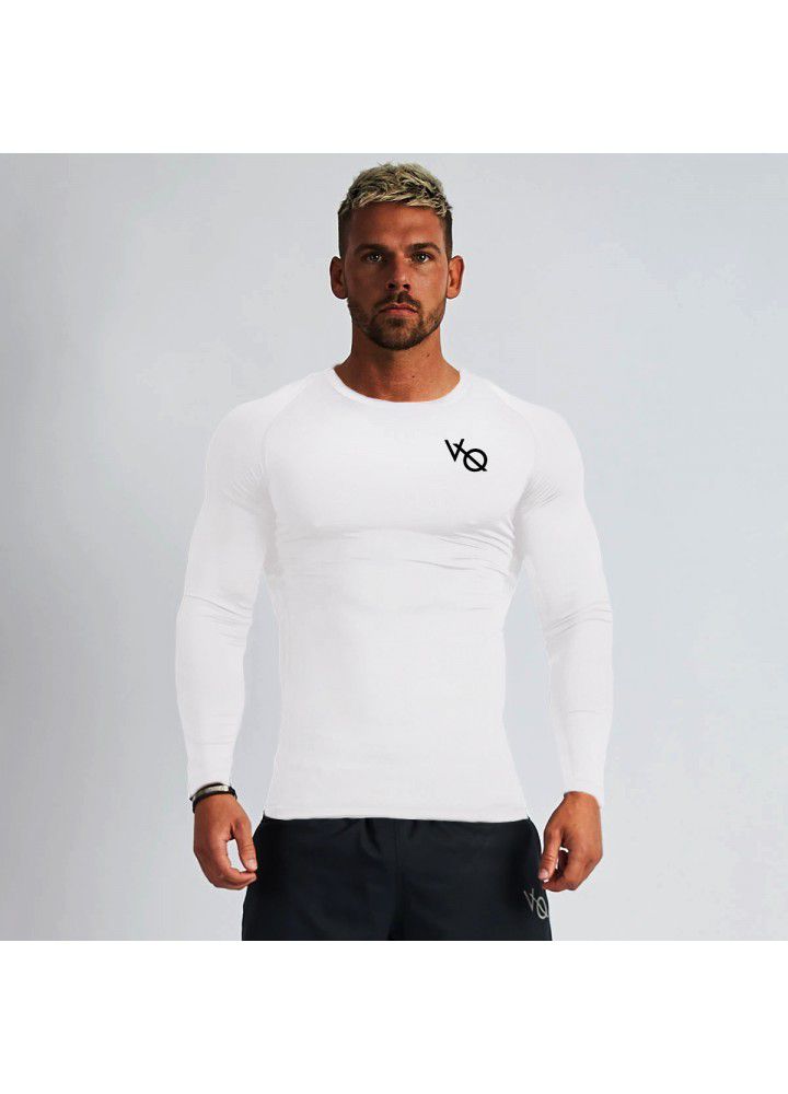 2020 spring new cross border long sleeve men's outdoor sports stretch slim long sleeve T-shirt with round neck