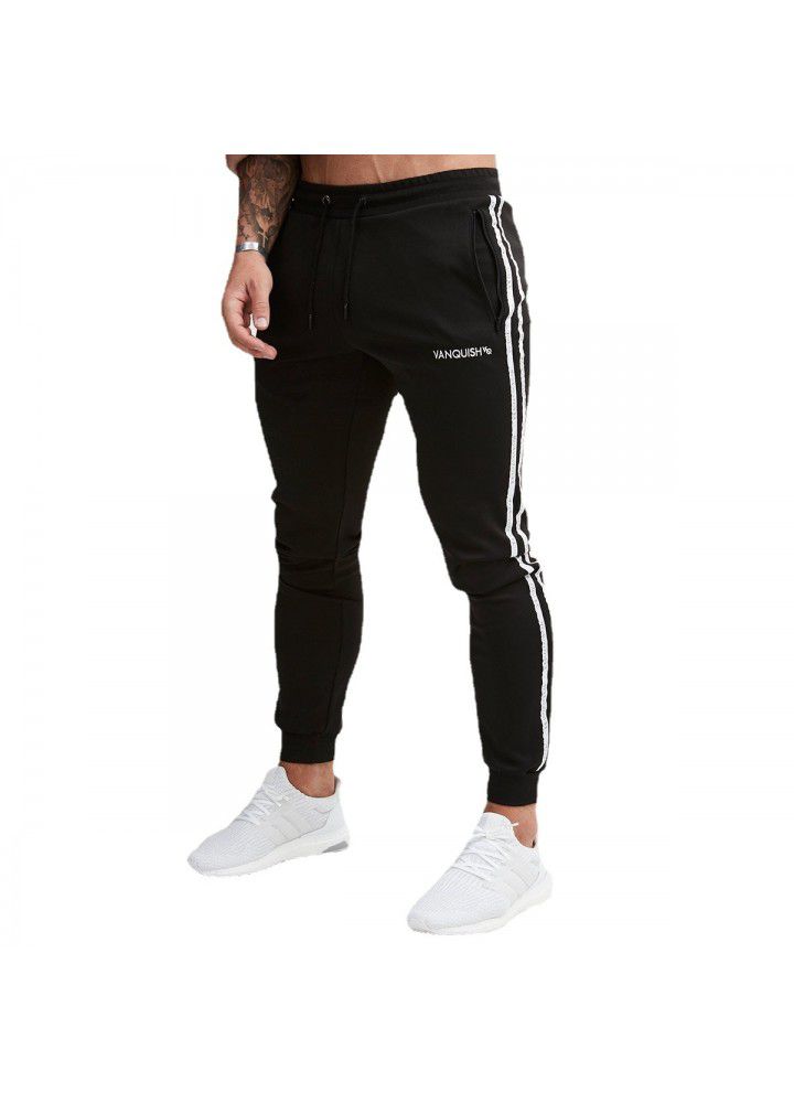 New muscle brothers fitness VQ lacing printing outdoor sports fashion running slim pants spring and summer men