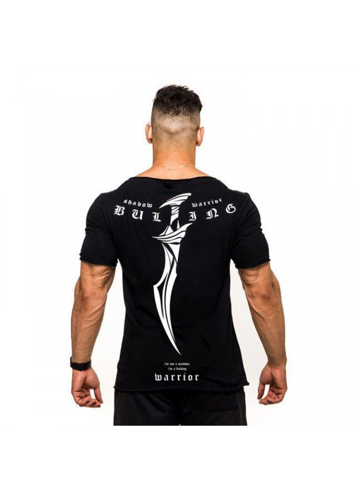 Euro American style Muscle Men's fitness new summer men's fashion brand short sleeve running training breathable sports T-shirt letter