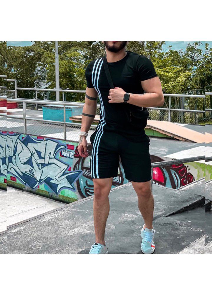 2021 casual suit European and American thin non hooded black summer spot shorts trend short sleeve men's sportswear