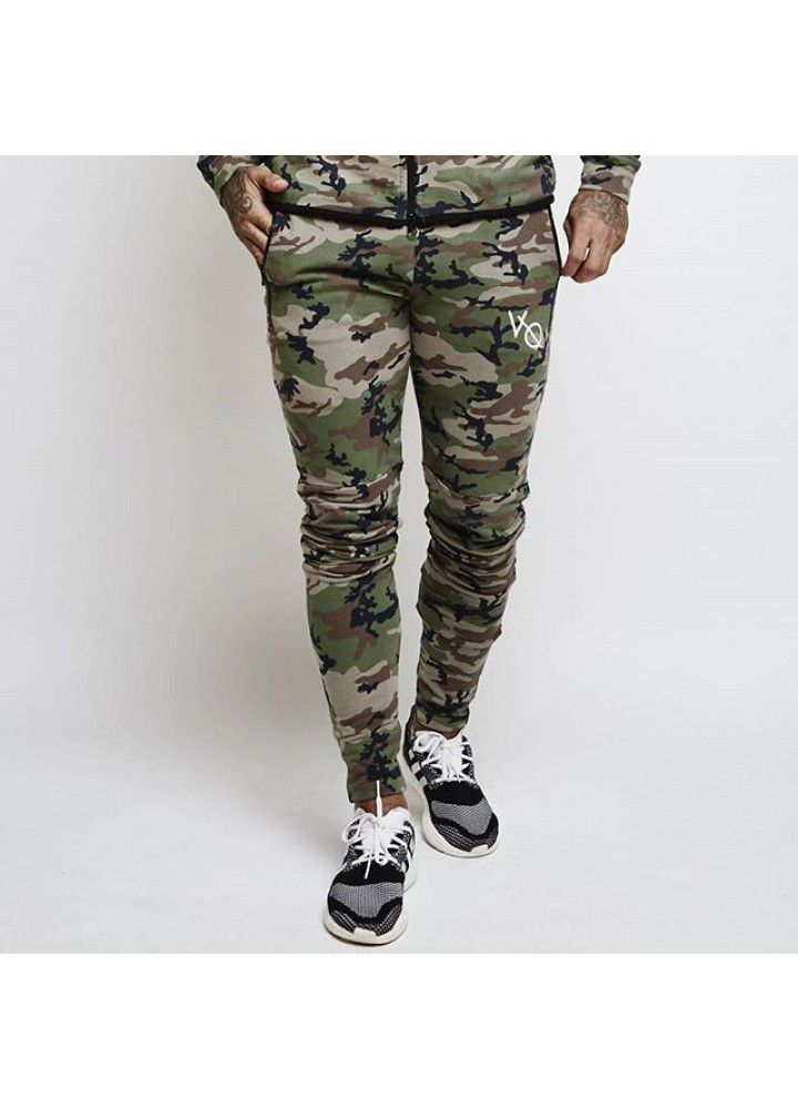 Cross border muscle fitness brothers autumn and winter men's outdoor sports leg casual pants camouflage elastic slim pants