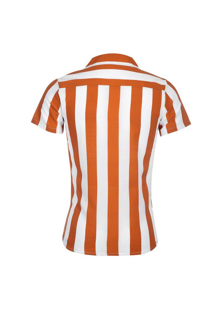 Hot men's shirt in summer 2019 men's short sleeve mercerized cotton stripe color matching Slim Fit Shirt Men's Short Sleeve Shirt