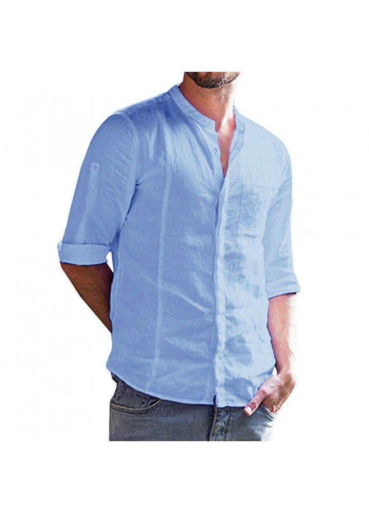 Amazon express new men's 3D Pullover V-neck casual shirt cotton linen top