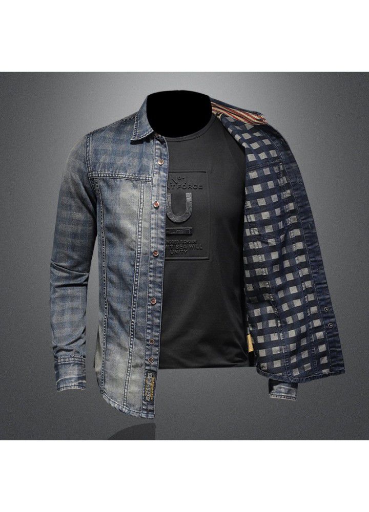 Cross border long term retro European and American style Plaid printed casual shirt men's punk shirt men's w61062