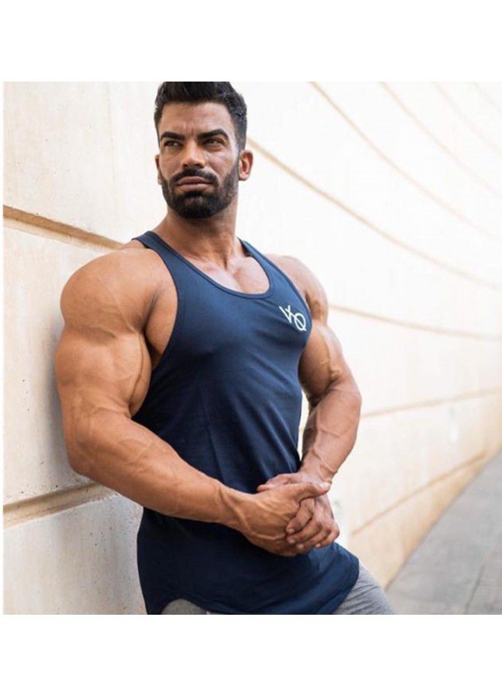 New muscle brother VQ sports running sling vest men's fitness sleeveless solid color base coat solid color
