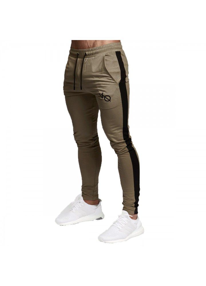 Amazon new autumn muscle fitness men's side pocket tights brothers sports running fitness casual pants