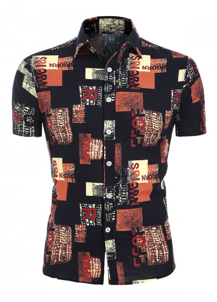 2020 hot cross border eBay express Amazon summer new men's Casual Short Sleeve printed shirt