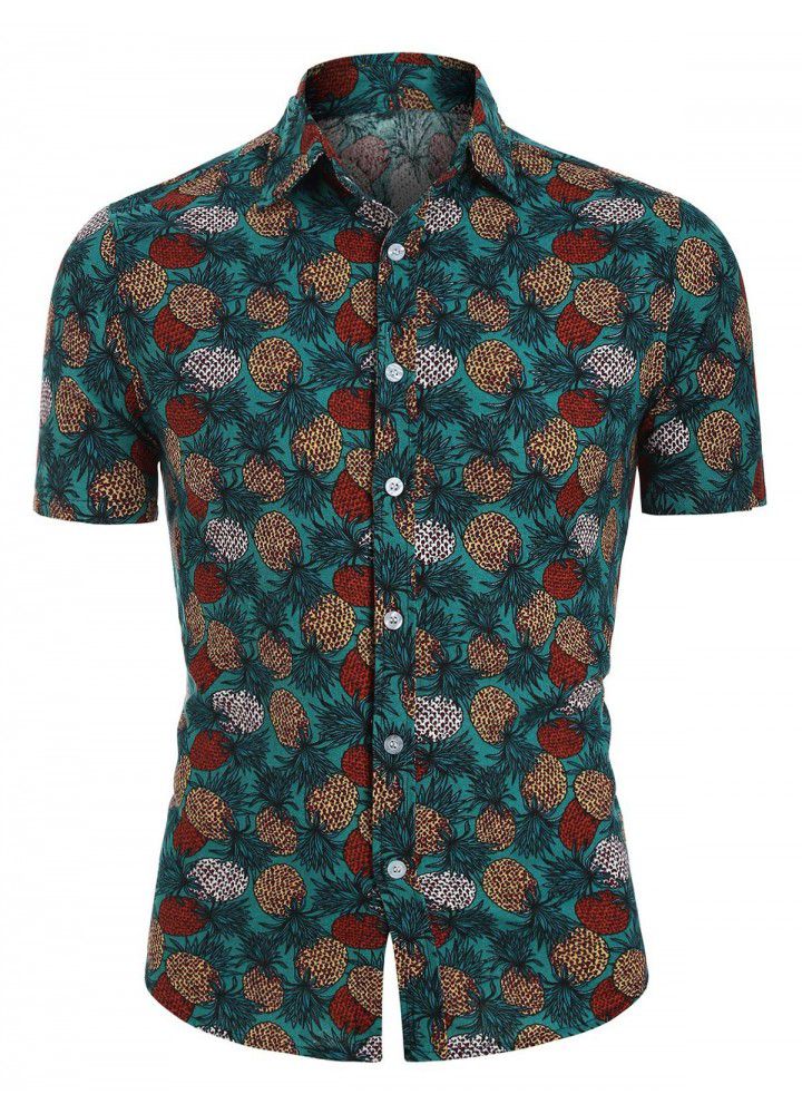 2020 cross border eBay express Amazon summer new men's Casual Short Sleeve pineapple printed shirt