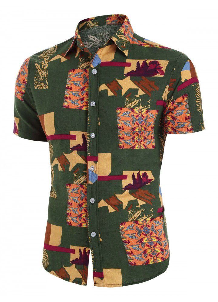 2020 hot cross border eBay express Amazon summer new men's Casual Short Sleeve printed shirt