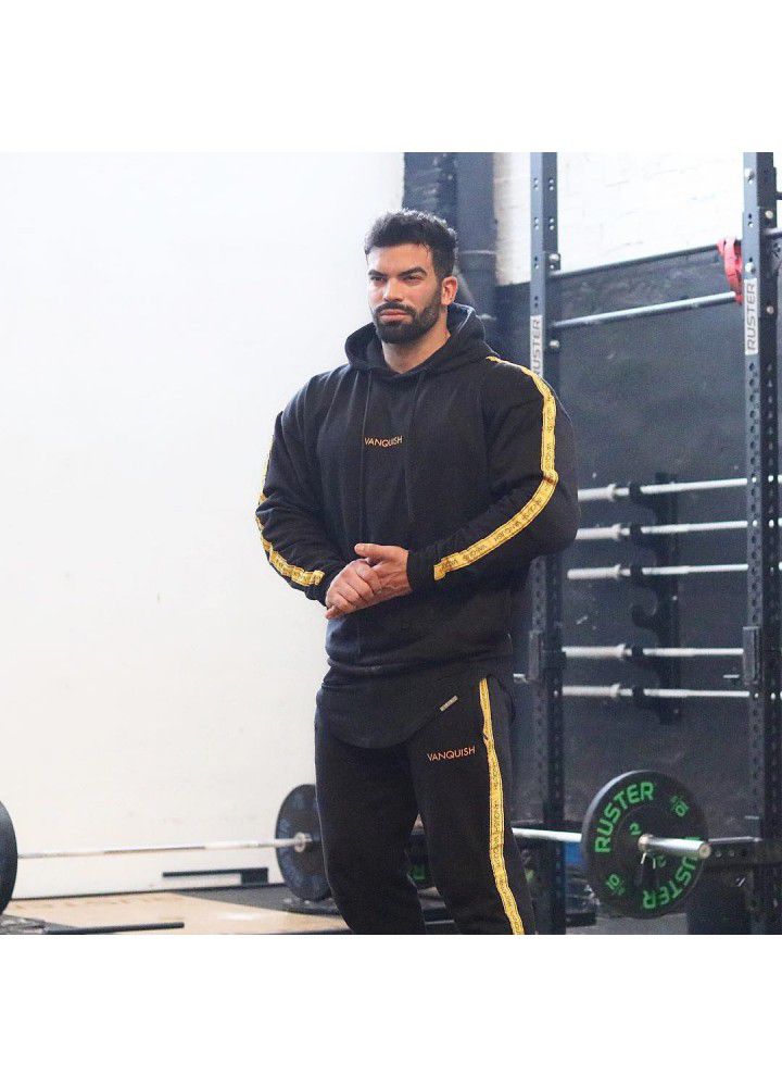 New muscle European and American brothers new fashion brand sports pants men's hooded fitness suit