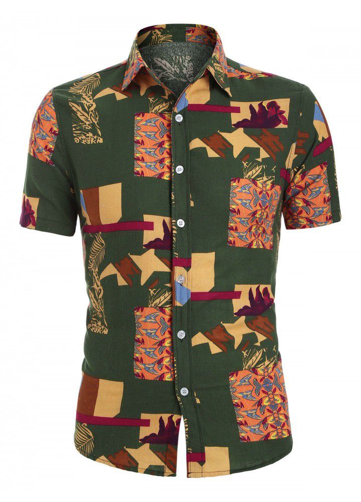 2020 hot cross border eBay express Amazon summer new men's Casual Short Sleeve printed shirt