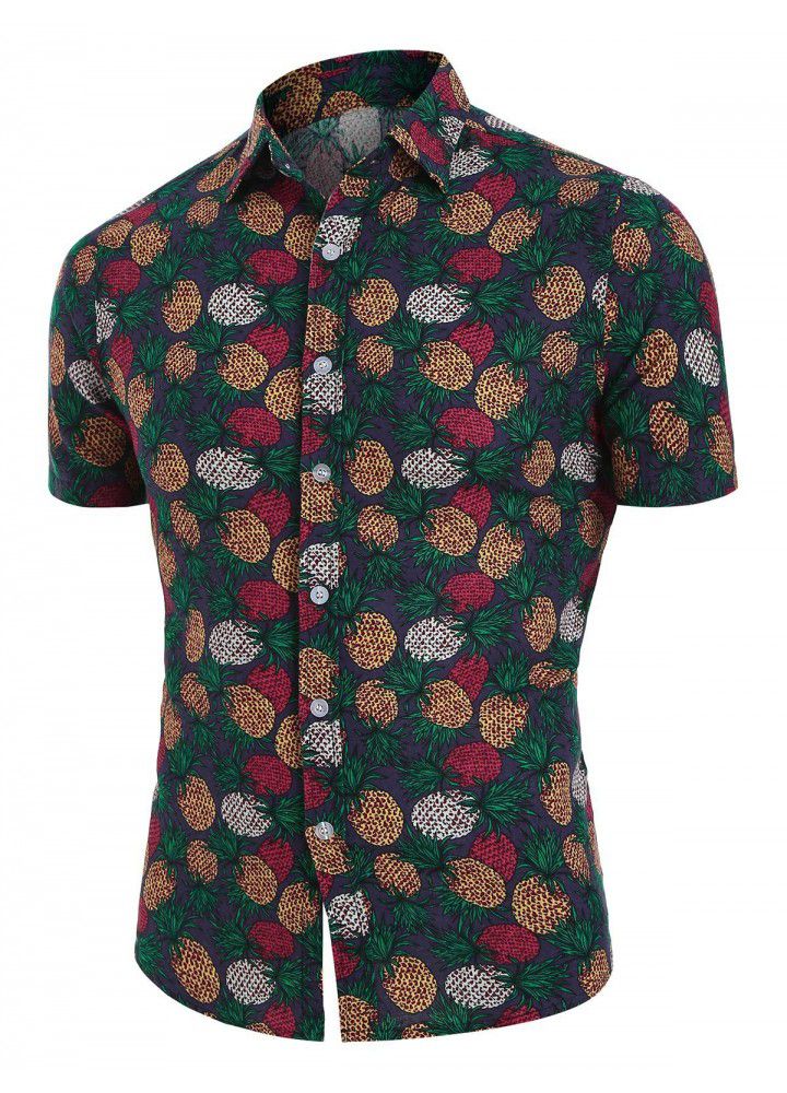 2020 cross border eBay express Amazon summer new men's Casual Short Sleeve pineapple printed shirt