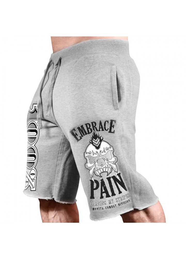 Spring and summer muscle fitness brothers men's sports, leisure and running cotton Large Print Shorts fashion