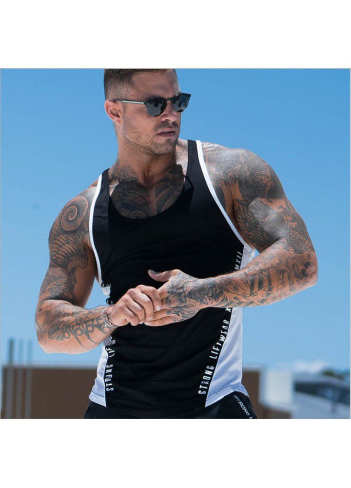 Muscle aesthetics summer sleeveless vest men's breathable slim fit sports fitness tight bottomed I-shaped quick drying T-shirt
