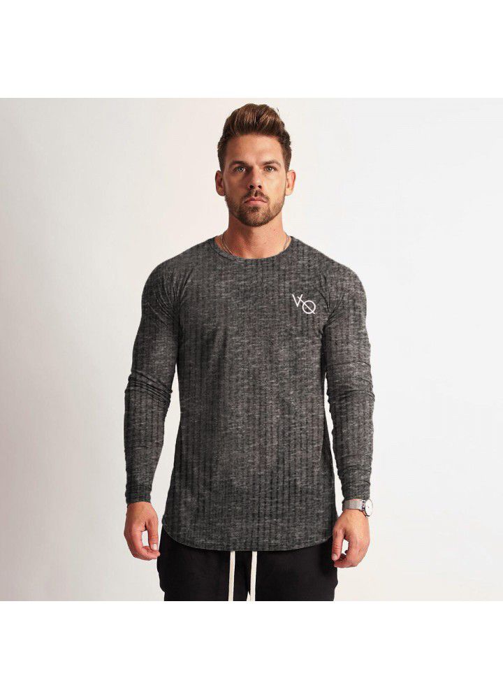 VQ muscle fitness autumn and winter new running elastic sports long sleeve men's trend solid color Top Men's long sleeve T-shirt